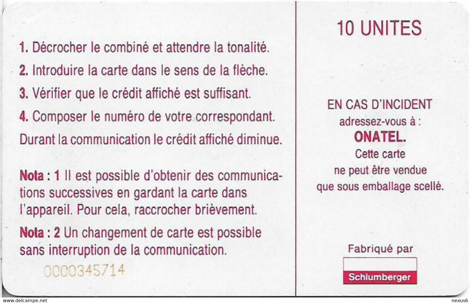 Burkina Faso - Onatel - Logo Red, SC7 ISO, Cn. Red 10 Digits At Left, Matt Finish, 1994, 10Units, Used - Burkina Faso