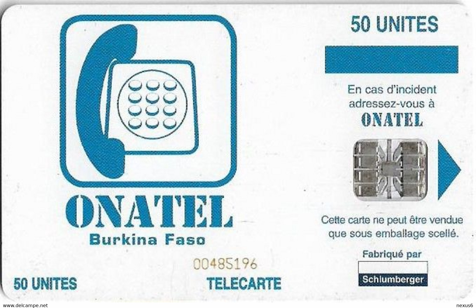 Burkina Faso - Onatel - Telmob Phone Blue, SC7 ISO, Cn. Red 8 On Chip Side, Matt Finish, 50Units, Used - Burkina Faso