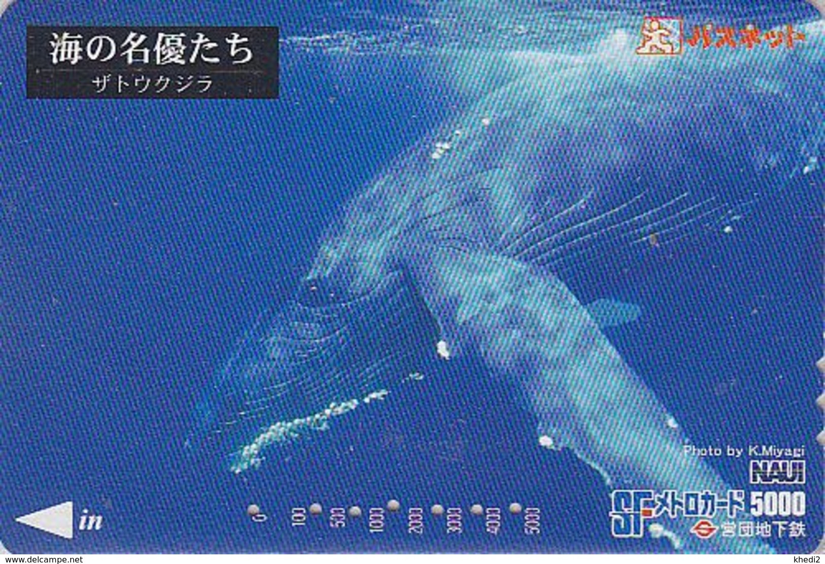 Carte Prépayée JAPON - ANIMAL - Série NAUI DIVING 6/8 - BALEINE & Baleineau - WHALE JAPAN Prepaid Metro Card - 350 - Dolphins