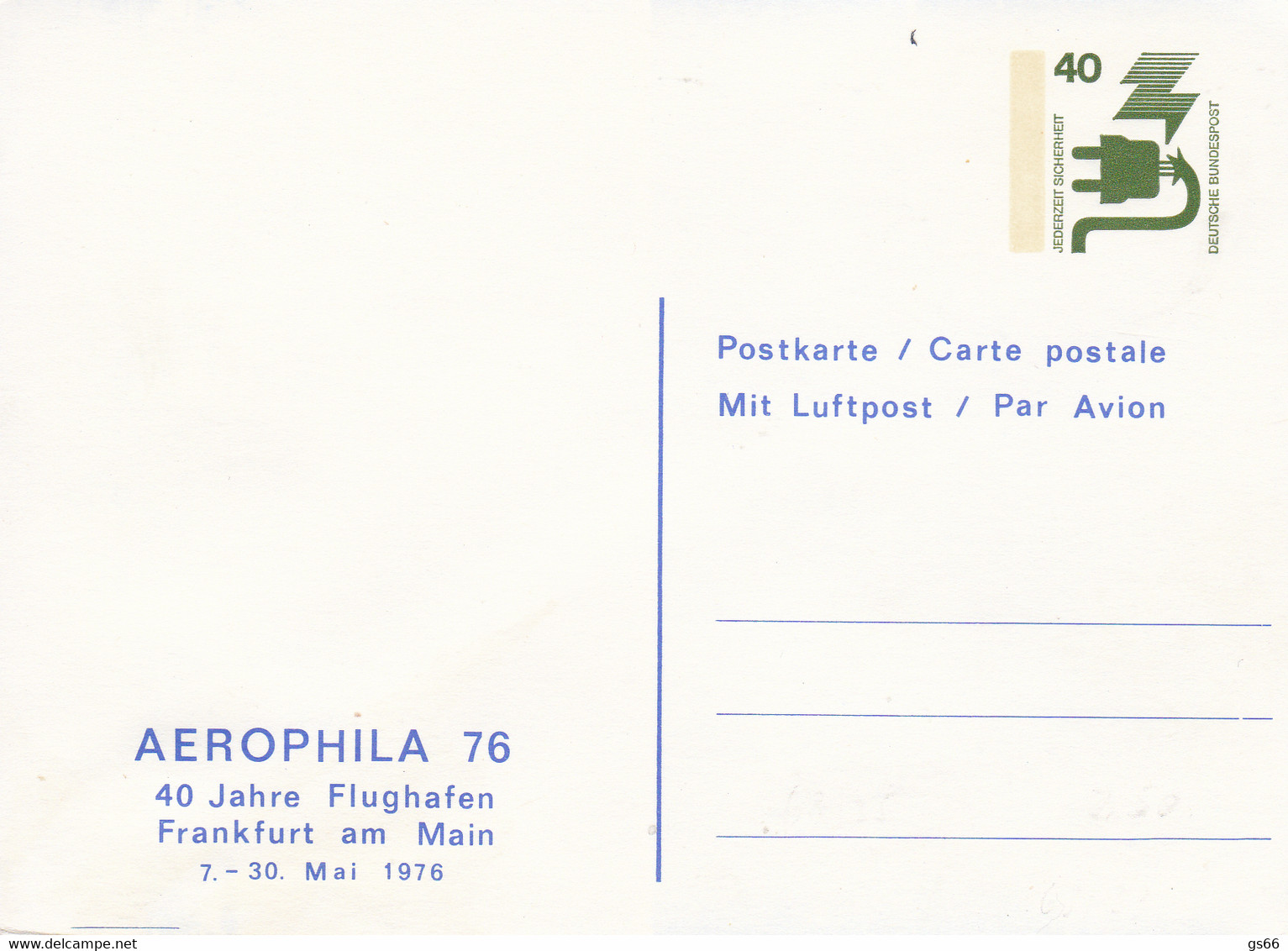BRD,  PP 069 D2/008,  AEROPHILA '76; Flughafen Frankfurt - Private Postcards - Mint
