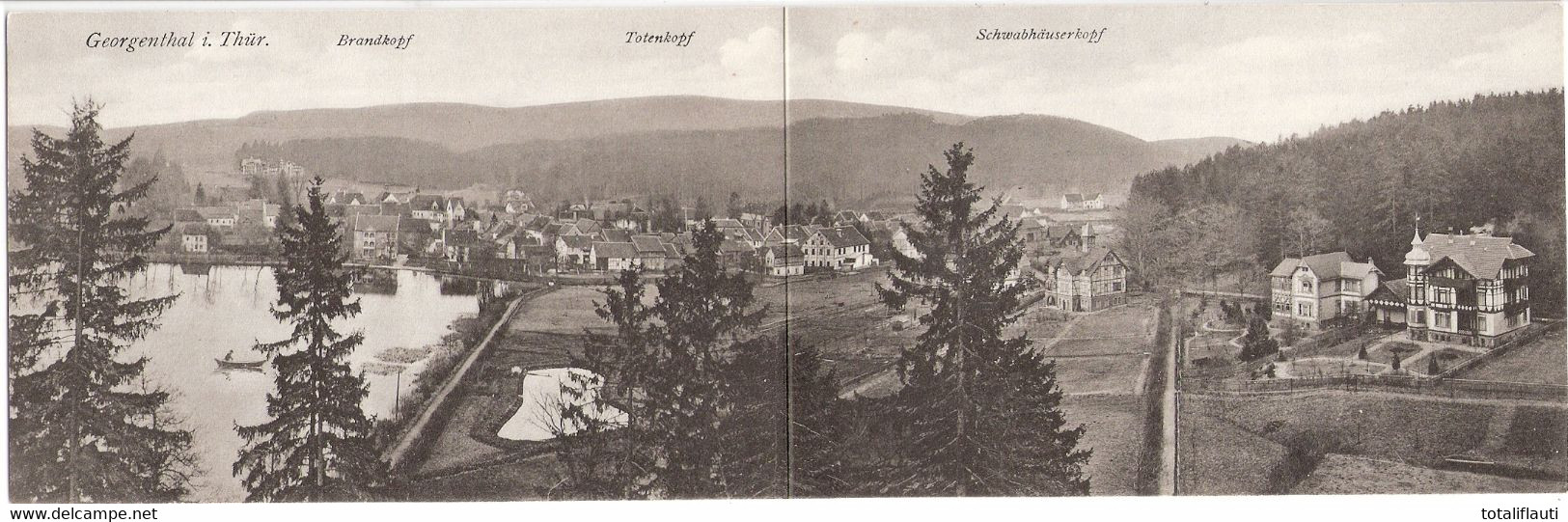 GEORGENTHAL Thüringen Doppel Klappkarte Panorama Vogelschau TOP-Erhaltung Ungelaufen - Georgenthal