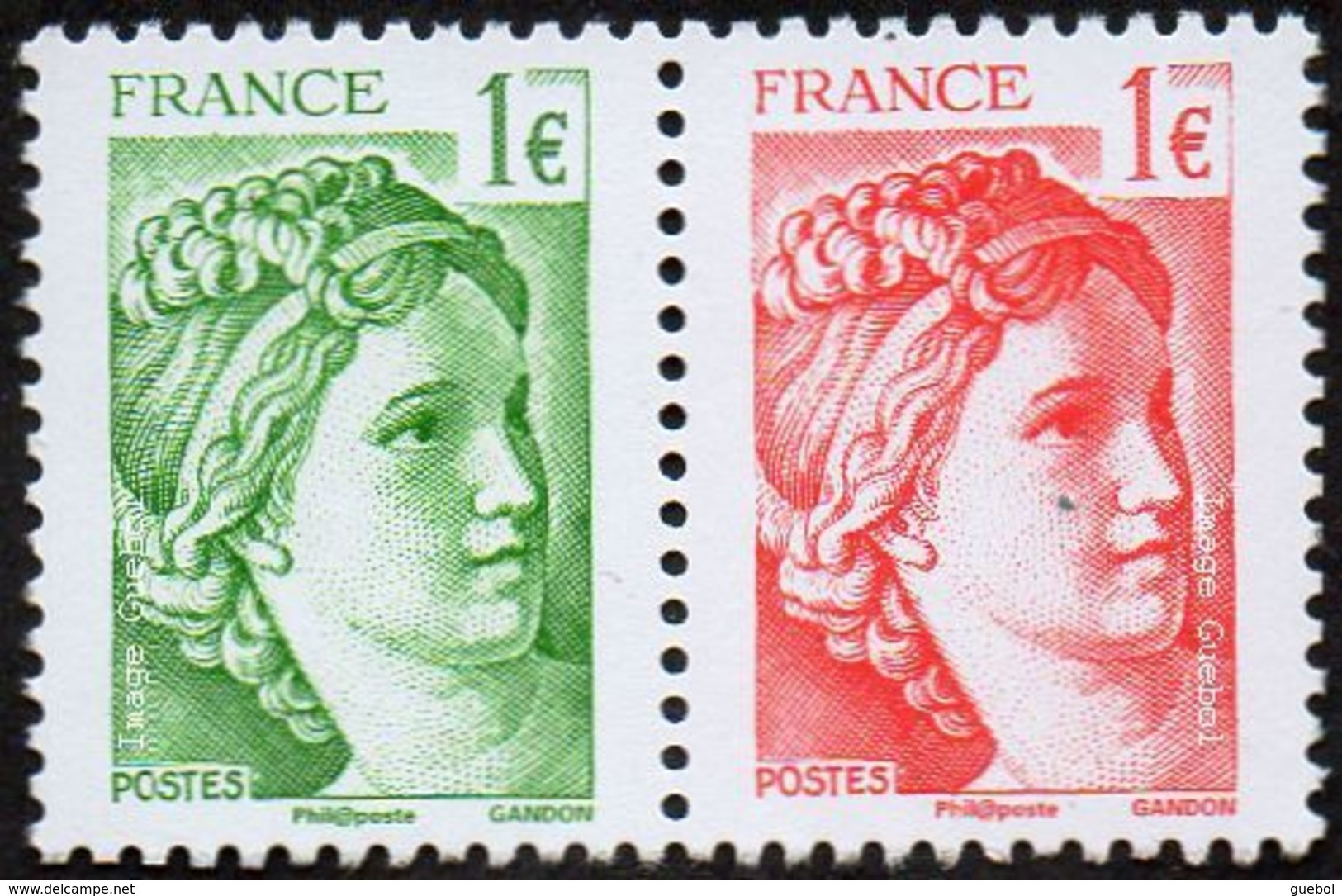 France Sabine De Gandon N° 5179 P ** Les 1€ Rouge Et Vert En Paire - 1977-1981 Sabina Di Gandon