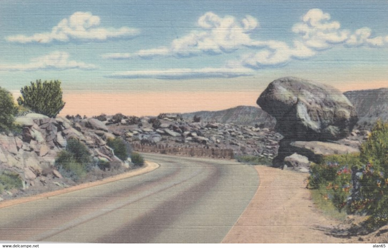 US Route 66, Tijeras Canyon East Of Albuquerque New Mexico, C1940s Vintage Curteich Linen Postcard - Ruta ''66' (Route)