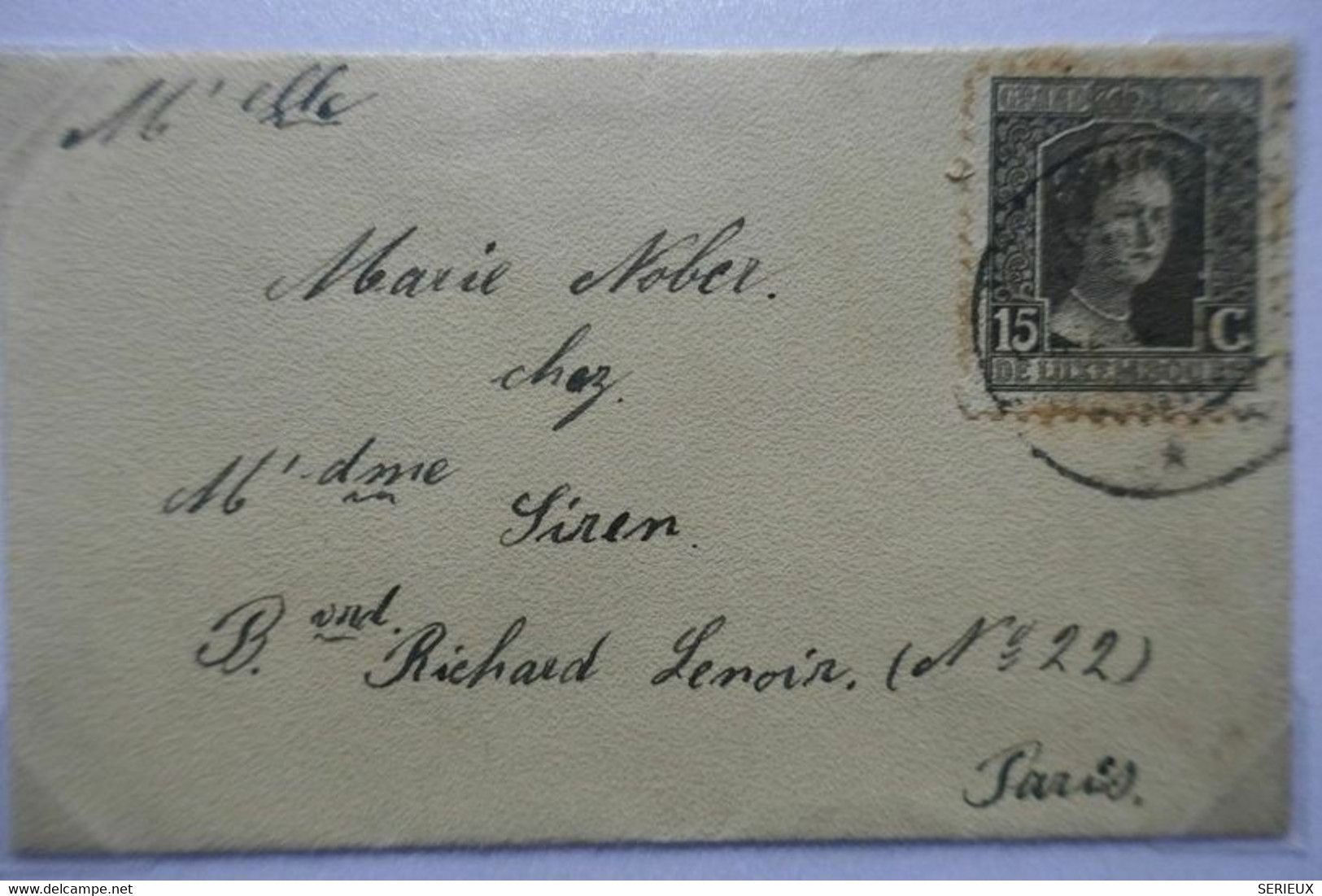 C DUCHé DE LUXEMBOURG PETITE LETTRE 1916 POUR PARIS Rue Richard Lenoir - 1914-24 Maria-Adelaide