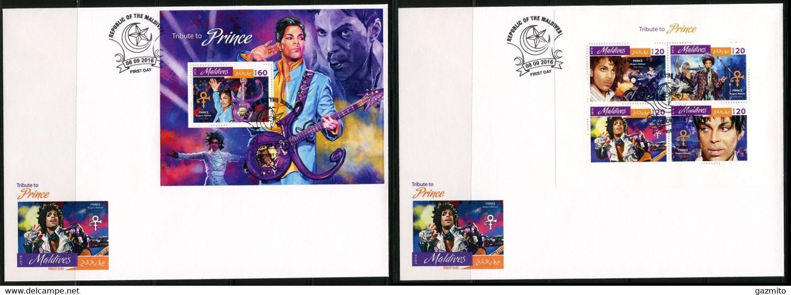 Maldives 2016, Music, Prince, 4val In BF +BF In 2FDC - Maldives (1965-...)