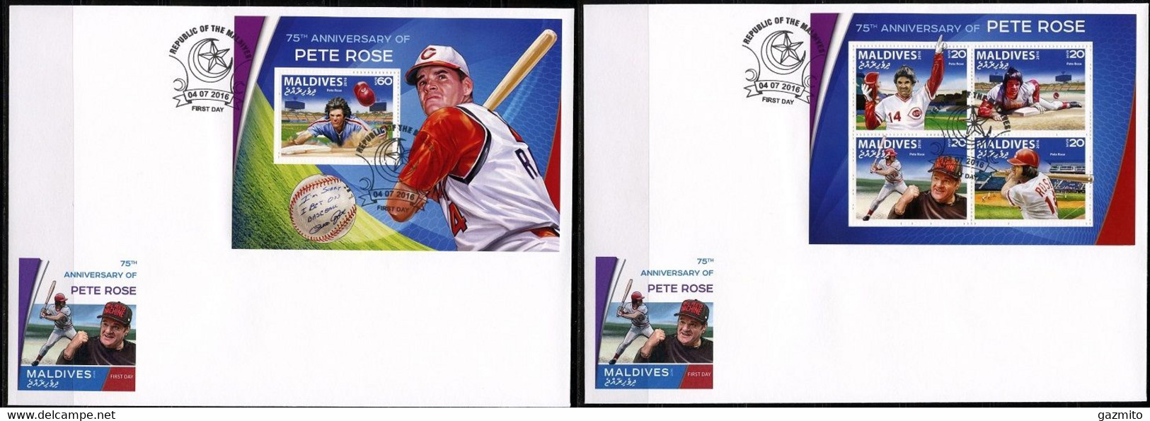 Maldives 2016, Sport, Baseball Pete Rose, 4val In BF +BF In 2FDC - Maldives (1965-...)