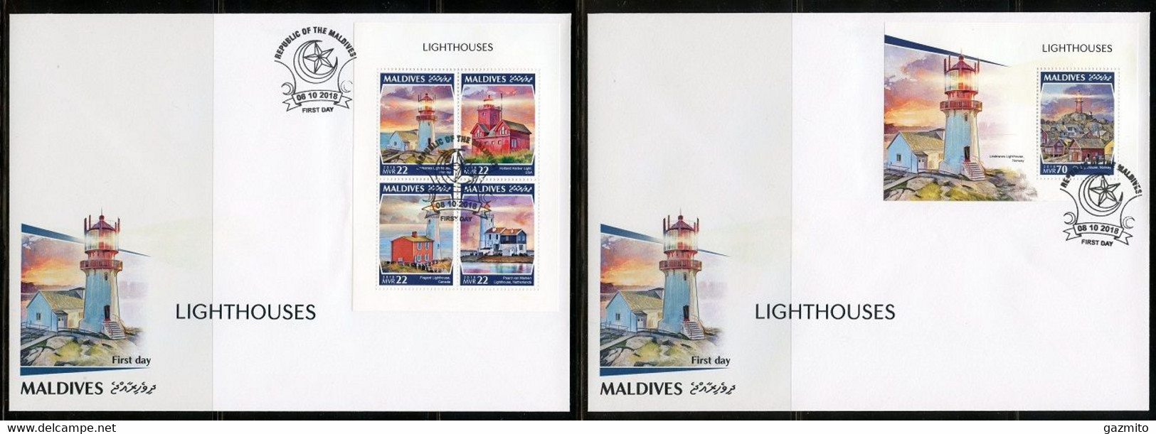 Maldives 2018, Lighthouses, 4val In BF +BF In 2FDC - Maldives (1965-...)