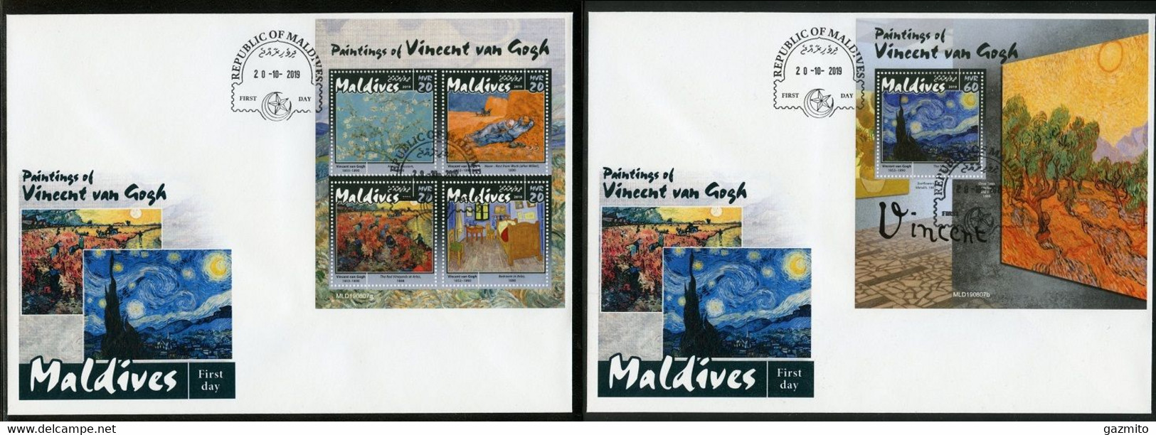 Maldives 2019, Art, Van Gogh, 4val In BF +BF In 2FDC - Maldives (1965-...)