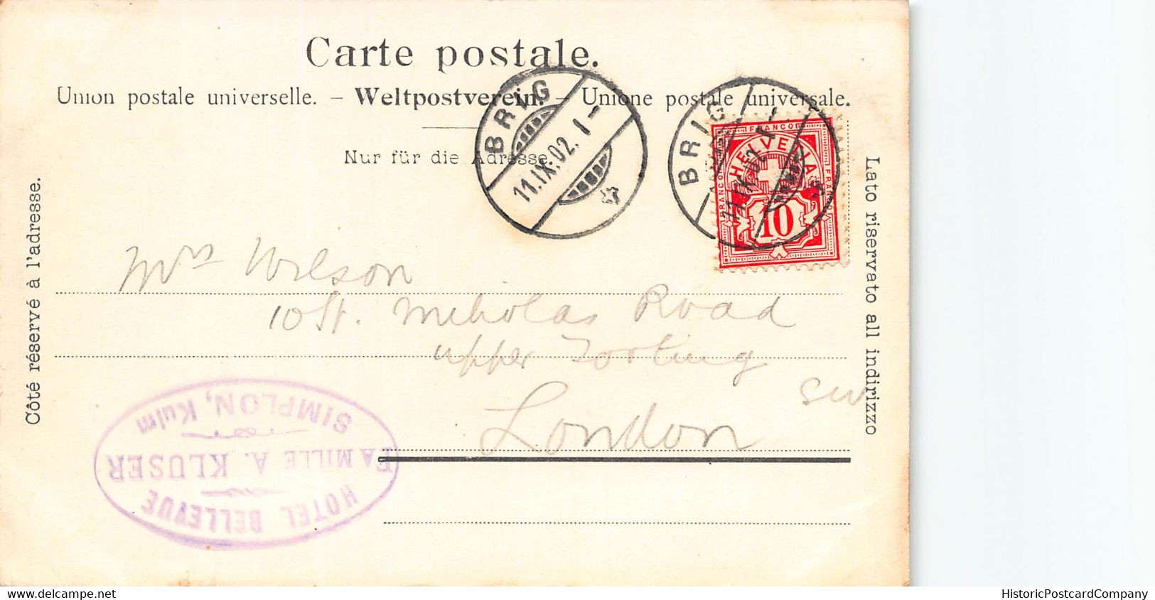 SIMPLON KULM SWITZERLAND~1902 POSTCARD 50379 - Andere & Zonder Classificatie