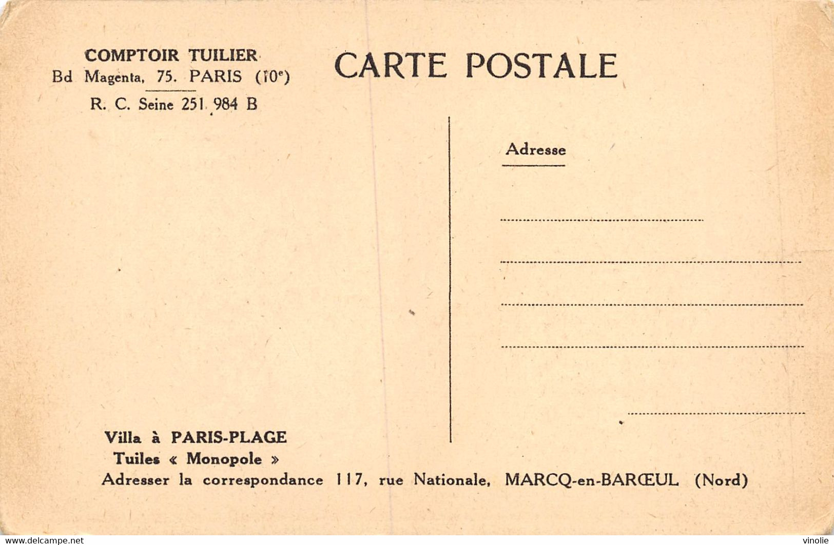 PIE-R.F-20-2333 : VILLA A PARIS-PLAGE. TUILES MONOPOLE MARCQ EN BAROEUL. COMPTOIR TUILIER - Marcq En Baroeul