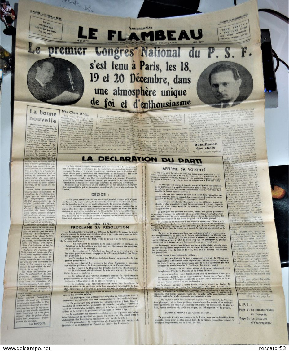 Rare Journal Le Flambeau  Les Croix De Feu 26 Décembre 1936 De La Rocque - Other & Unclassified