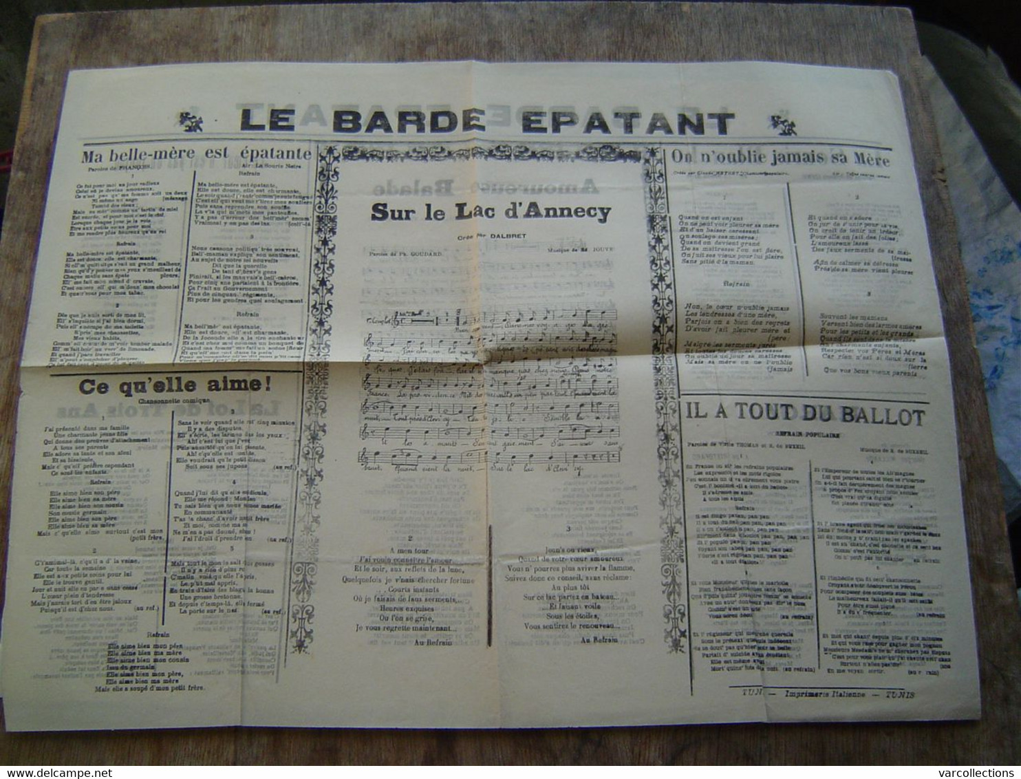 RECUEILS De CHANSONS PARTITIONS Ancien : LE BARDE EPATANT / IMPRIMERIE ITALIENNE - TUNIS - Partituren