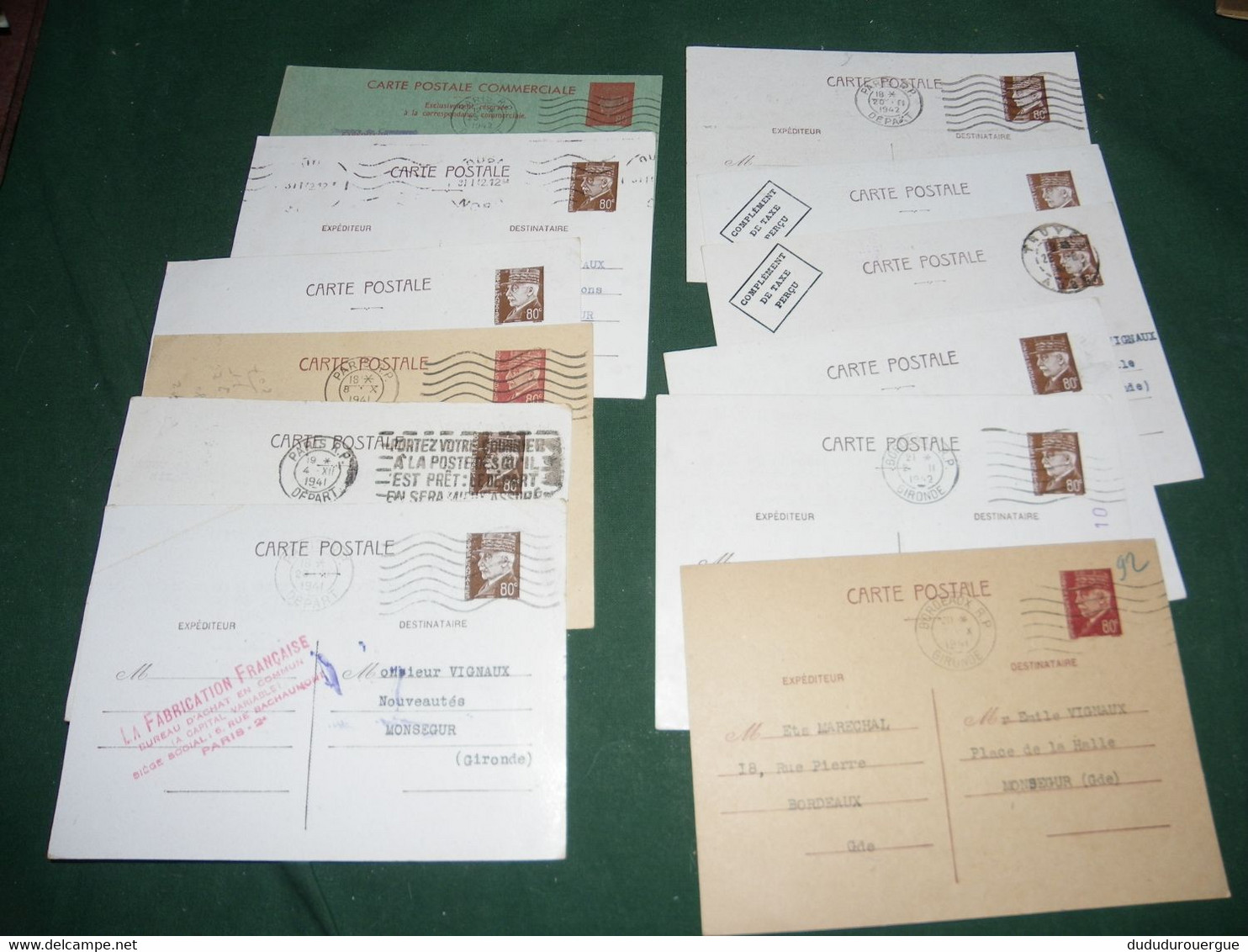 ENTIERS POSTAUX PETAIN 80 C 1 LOT DE 12 - Lots Et Collections : Entiers Et PAP