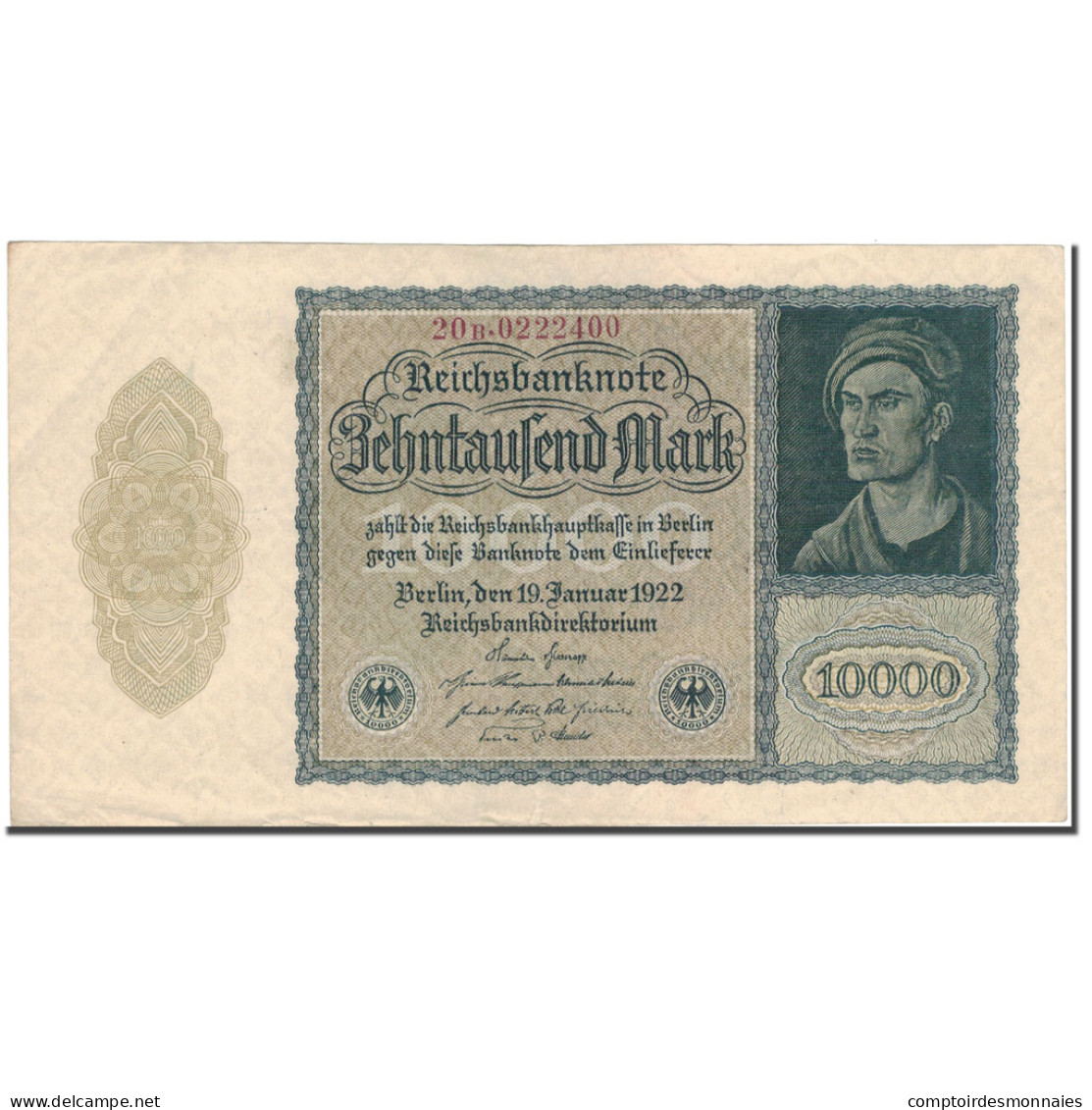 Billet, Allemagne, 10,000 Mark, 1922, KM:70, TTB+ - 10000 Mark