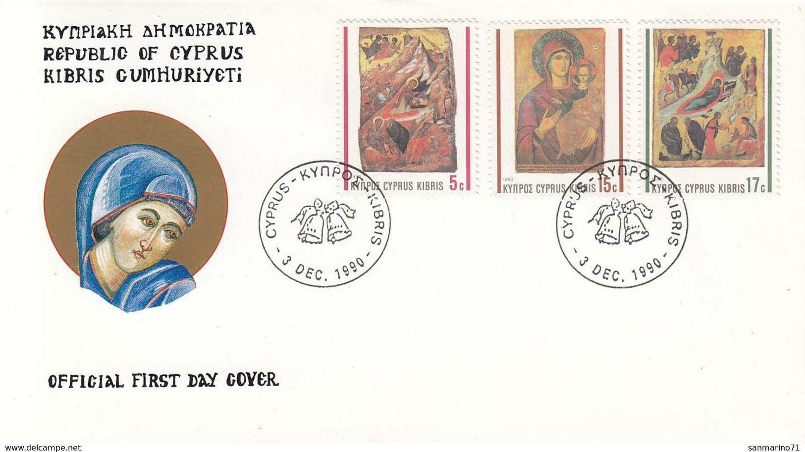 CYPRUS FDC 764-766,Christmas 1990 - Otros & Sin Clasificación