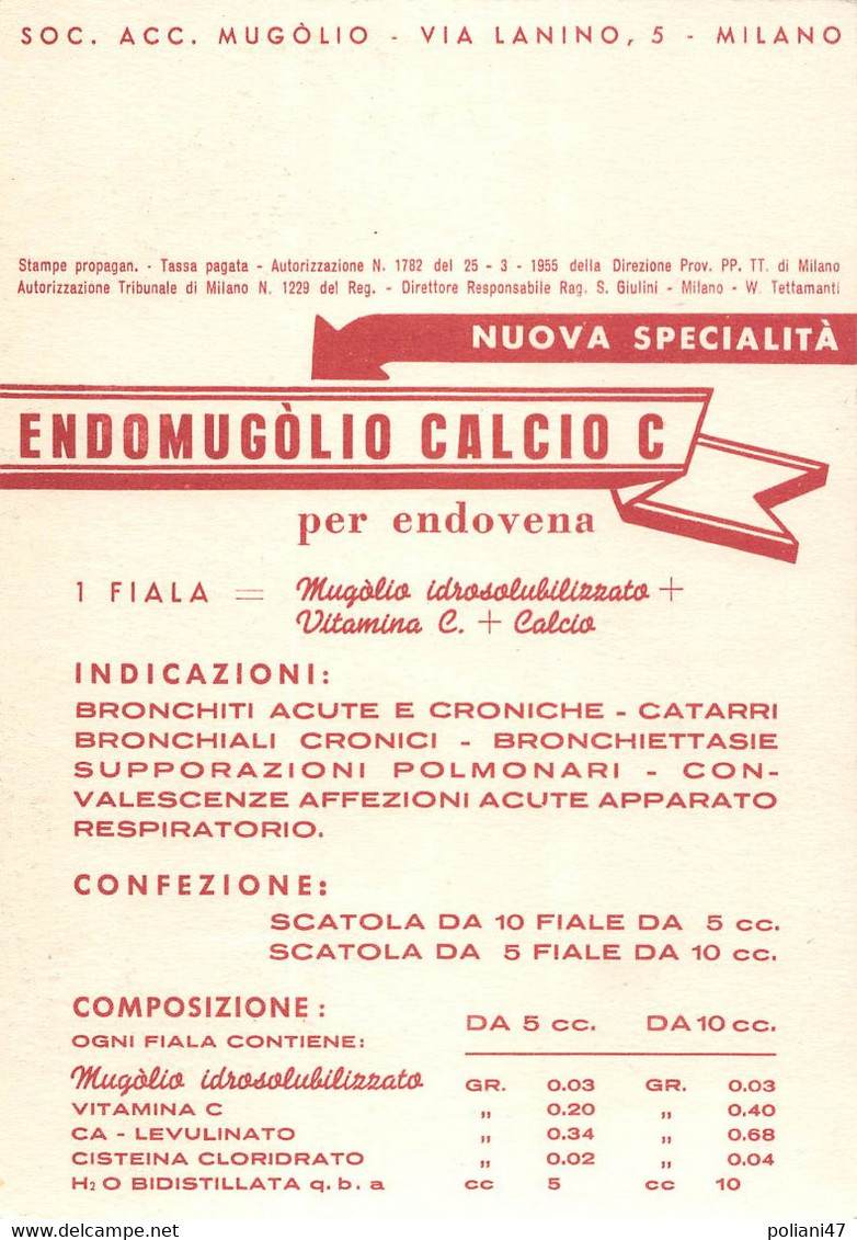 00153 "ENDOMUGOLIO CALCIO C-BRONCHITI ACUTE E CRONICHE-MILANO " ANIMATA, ILLUSTRATORE BOCCASILE. PUBBL - Advertising