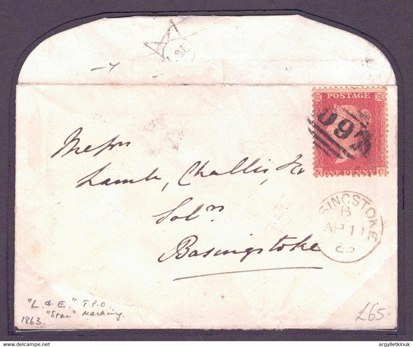 GB RAILWAYS DUPLEX STAR TPO BERKSHIRE BASINGSTOKE 1863 PENNY RED - Briefe U. Dokumente