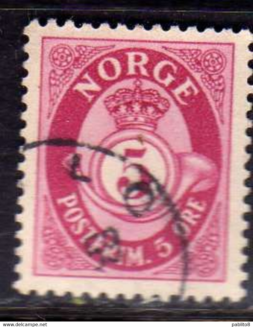 NORWAY NORGE NORVEGIA NORVEGE 1910 1929 1922 POST HORN CORNO POSTALE NUMERAL CIFRA 5o USATO USED OBLITERE' - Sonstige & Ohne Zuordnung