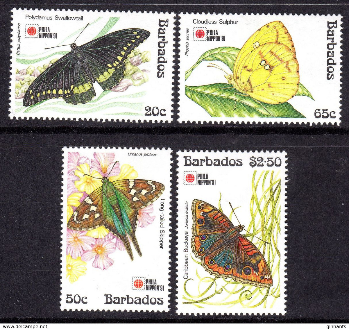 BARBADOS - 1991 PHILA NIPPON BUTTERFLIES SET (4V) FINE MNH ** SG 960-963 - Barbados (1966-...)