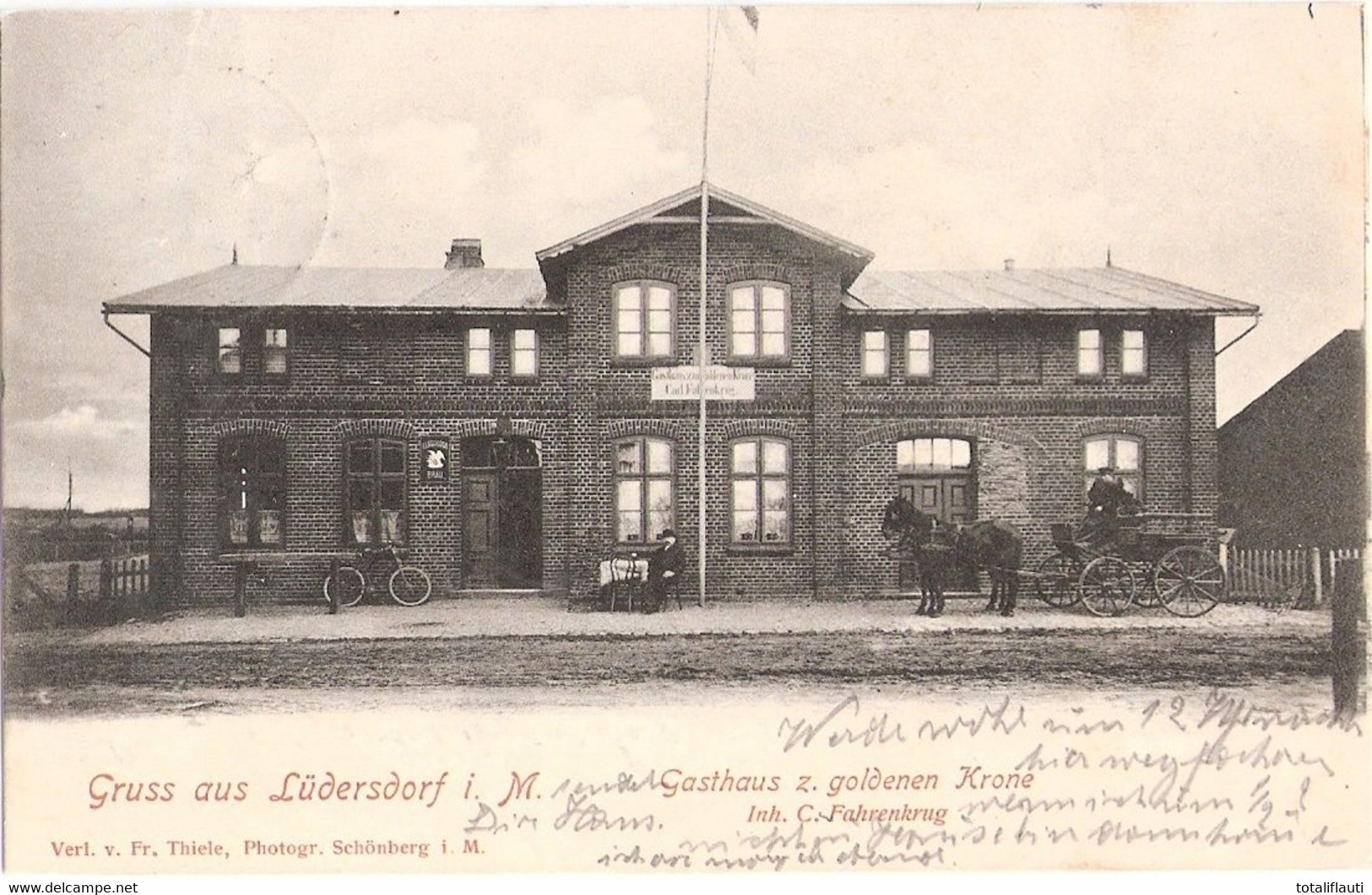 LÜDERSDORF Bei Schönberg Mecklenburg Gasthaus Zur Goldenen Krone Inh C Fahrenkrug Pferde Kutsche 22.7.1905 Gelaufen - Grevesmuehlen