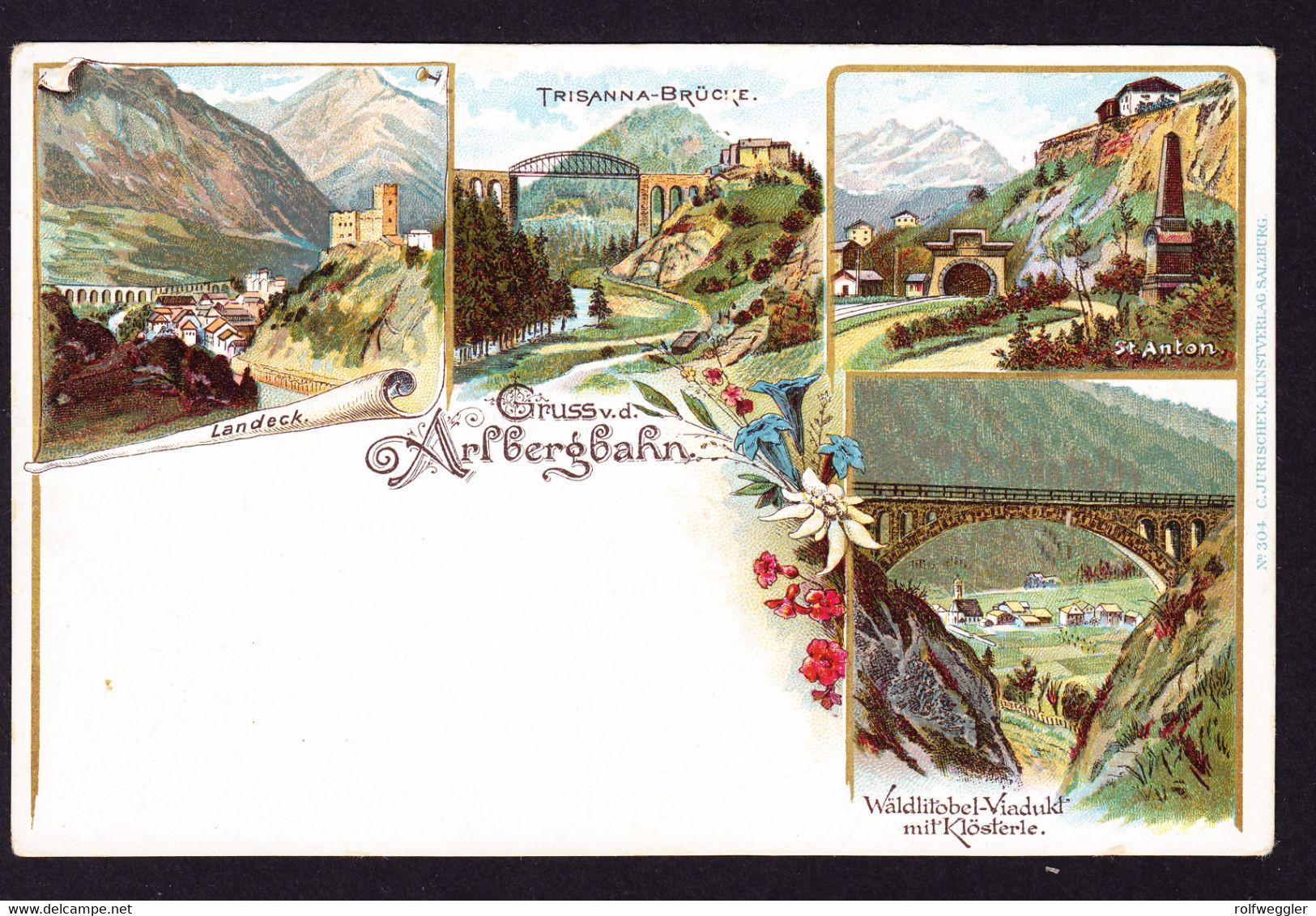 1900 Ungelaufene Litho AK: Gruss V.d. Arlbergbahn. 4 Bildrig. 3 Viadukte - Klösterle