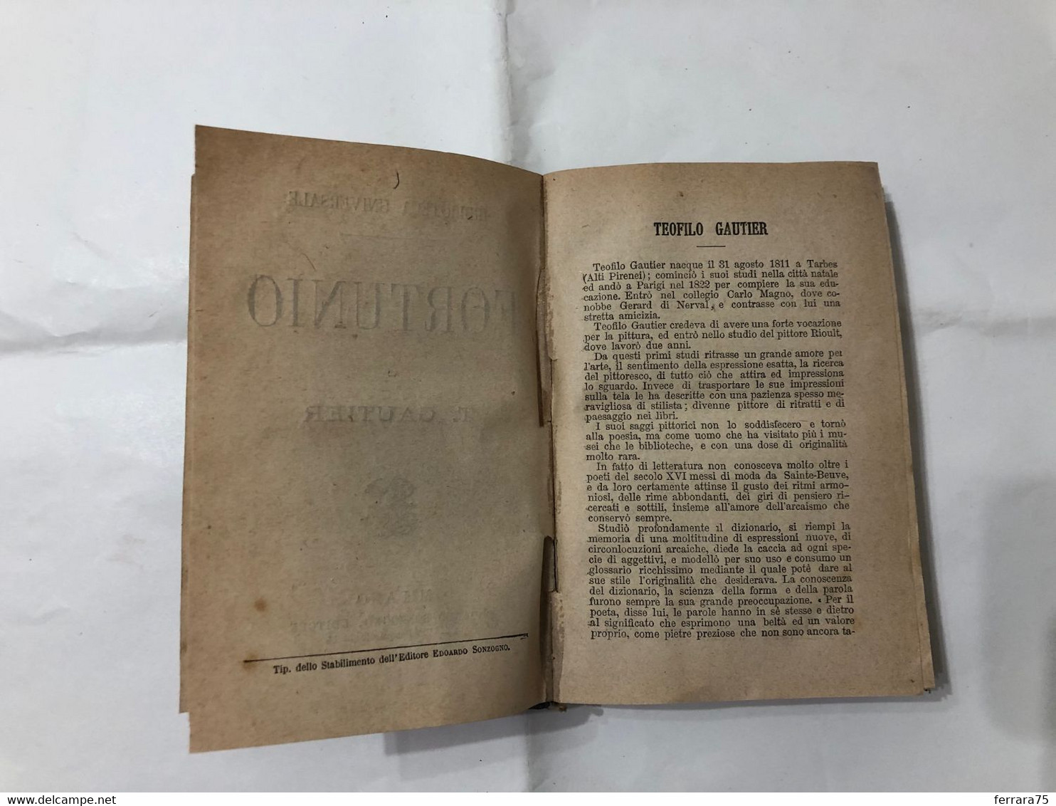 BIBLIOTECA UNIVERSALE ROMANZI FRANCESI 1885 FORTUNIO JETTATURA TEOFILO GAUTIER - Libri Antichi