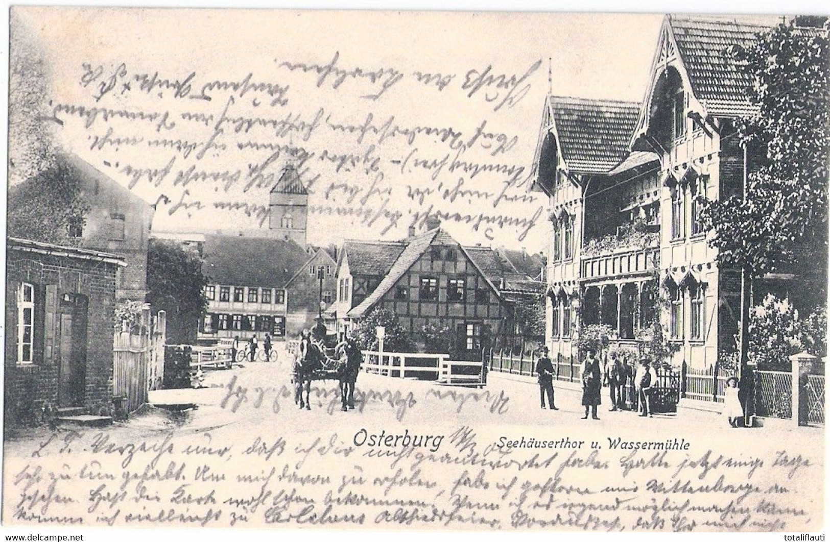 OSTERBURG Altmark Seehäuserthor U Wassermühle Belebt Pferde Kutsche BahnPost MAGDEBURG - WITTENBERGE 17.3.1904 - Osterburg