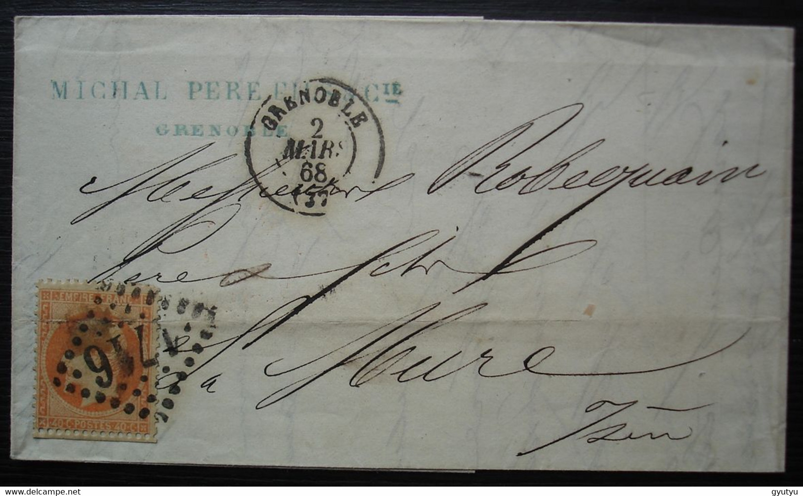 Grenoble 1868 Michal Père Et Fils Affranchissement 40c N° 23 Pour La Mure (isère) - 1849-1876: Periodo Clásico