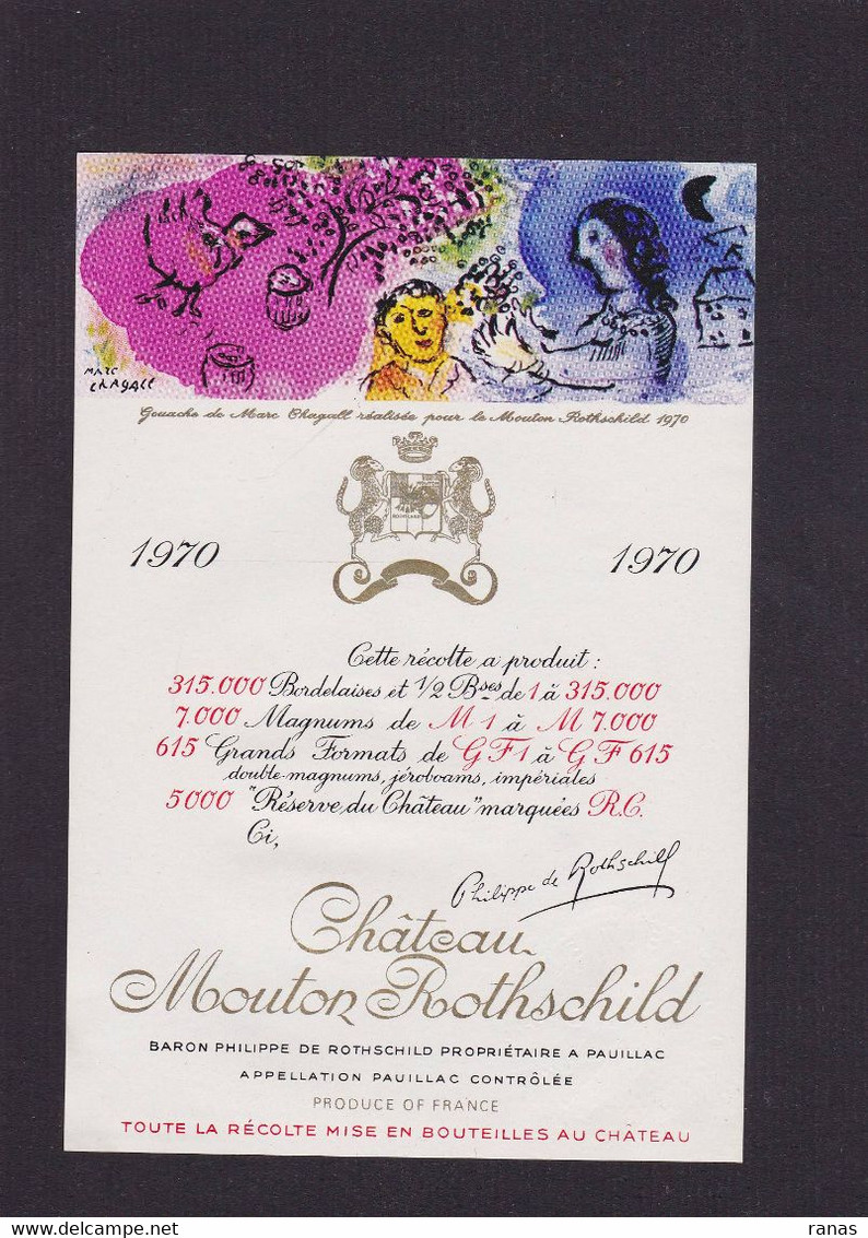 Publicité étiquette Publicitaire Réclame Vin Alcool Château Mouton Rothschild Par Marc Chagall - Werbung