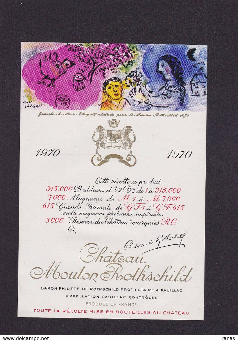 Publicité étiquette Publicitaire Réclame Vin Alcool Château Mouton Rothschild Par Marc Chagall - Advertising