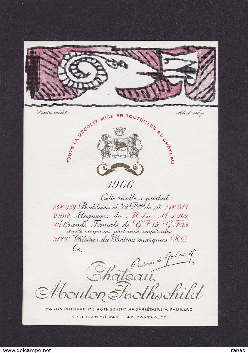 Publicité étiquette Publicitaire Réclame Vin Alcool Château Mouton Rothschild Par Alechinsky - Reclame