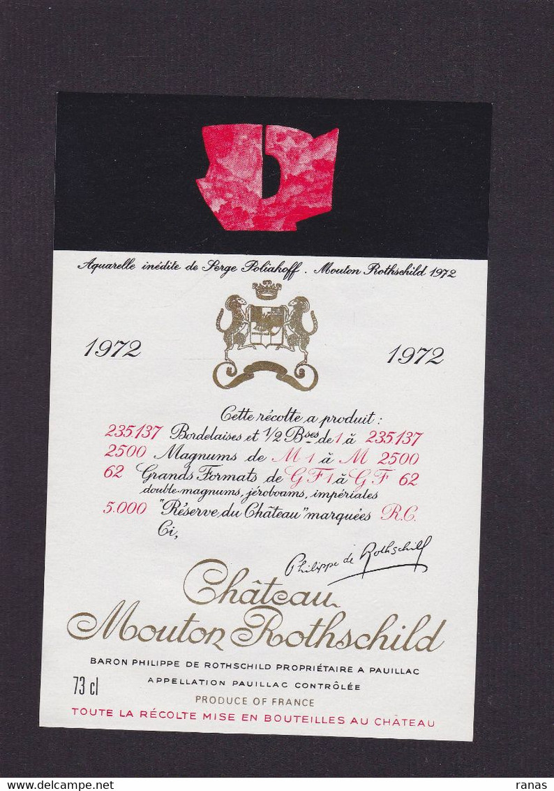 Publicité étiquette Publicitaire Réclame Vin Alcool Château Mouton Rothschild Par Poliakoff - Publicités