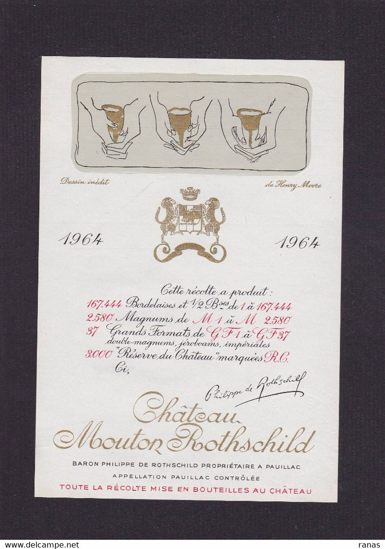 Publicité étiquette Publicitaire Réclame Vin Alcool Château Mouton Rothschild Par Henry MOORE - Werbung
