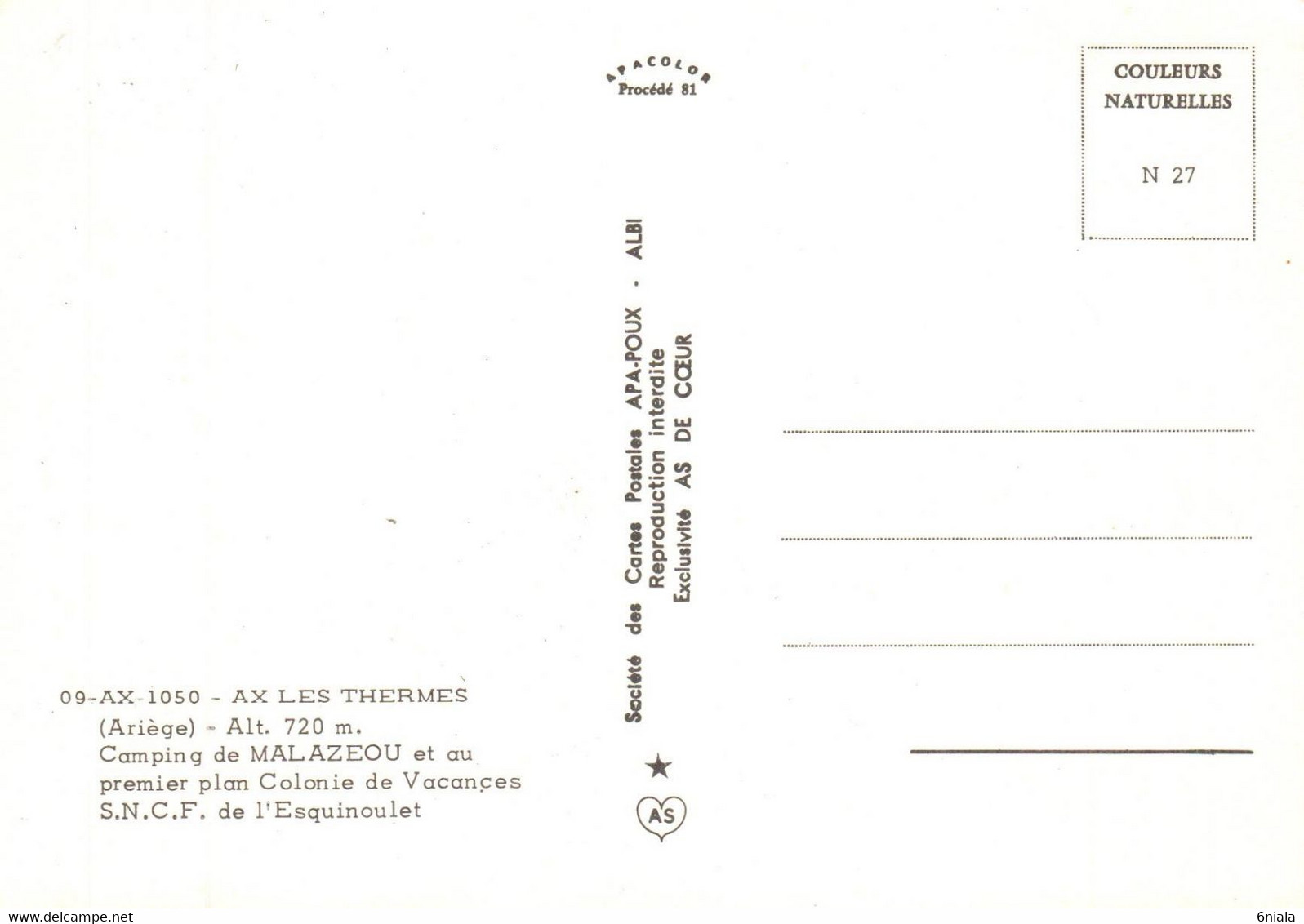 5060 Carte Postale AX LES THERMES Camping De Malazeou Et Colonie De Vacances SNCF Esquinoulet  09 Ariège - Ax Les Thermes