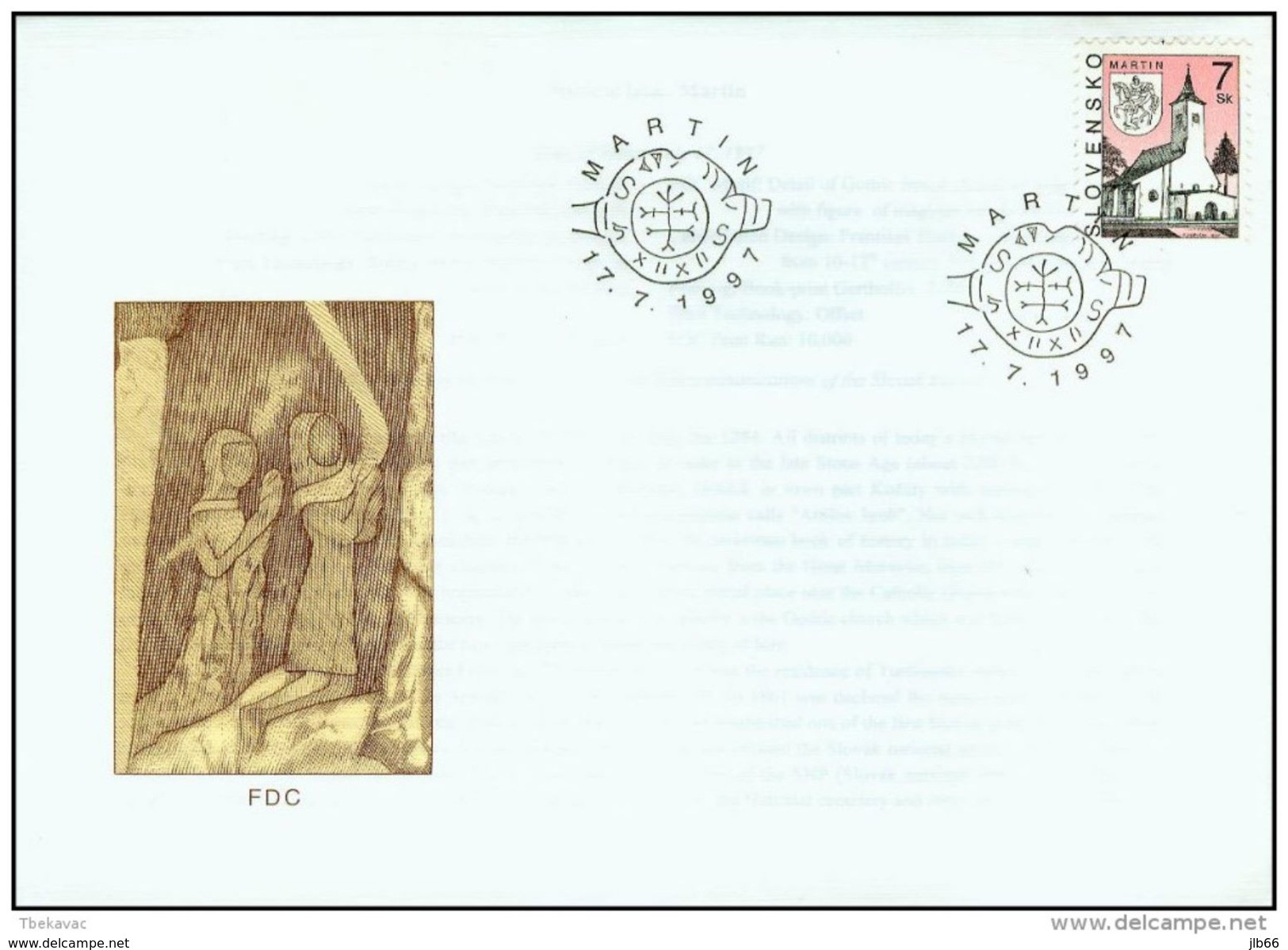 FDC 124 SLOVAQUIE 1997 Mi 284 Yv 242 Eglise De La Ville De MARTIN - FDC