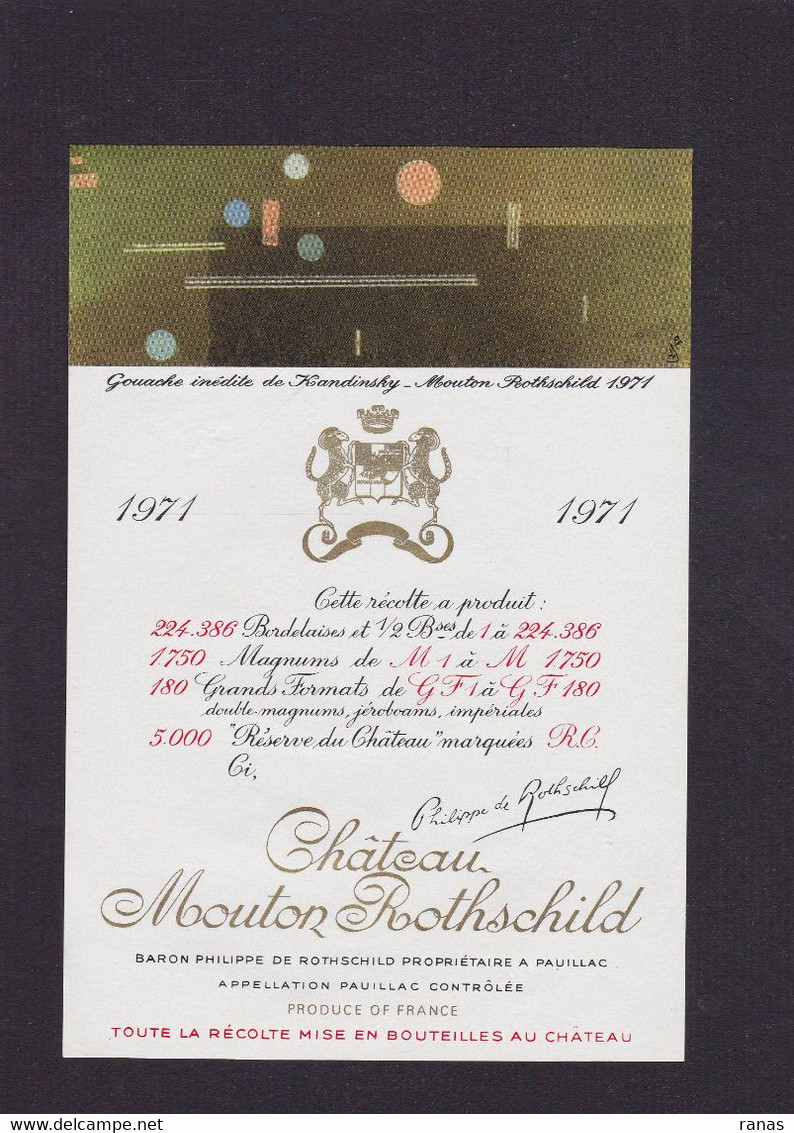 Publicité étiquette Publicitaire Réclame Vin Alcool Château Mouton Rothschild Par KANDINSKY - Advertising