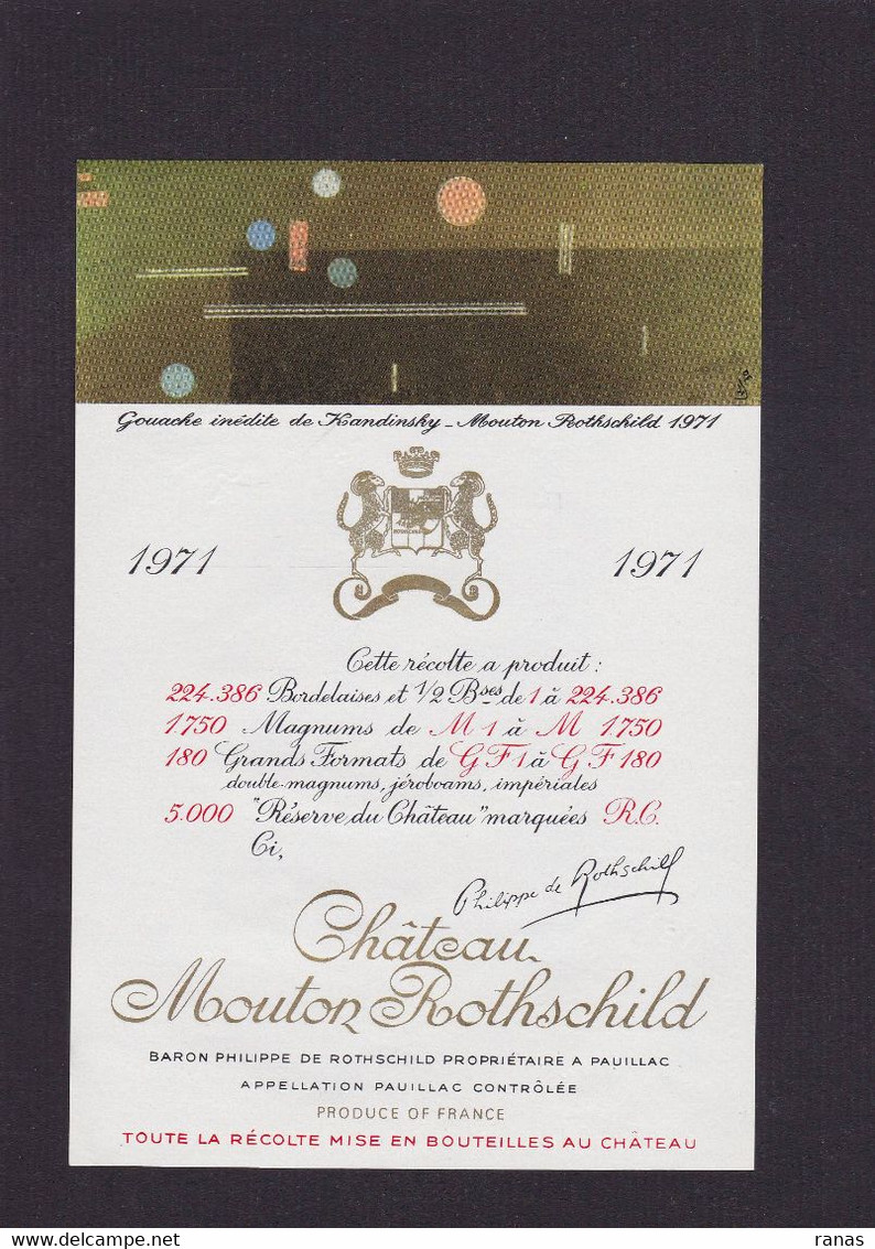 Publicité étiquette Publicitaire Réclame Vin Alcool Château Mouton Rothschild Par KANDINSKY - Reclame