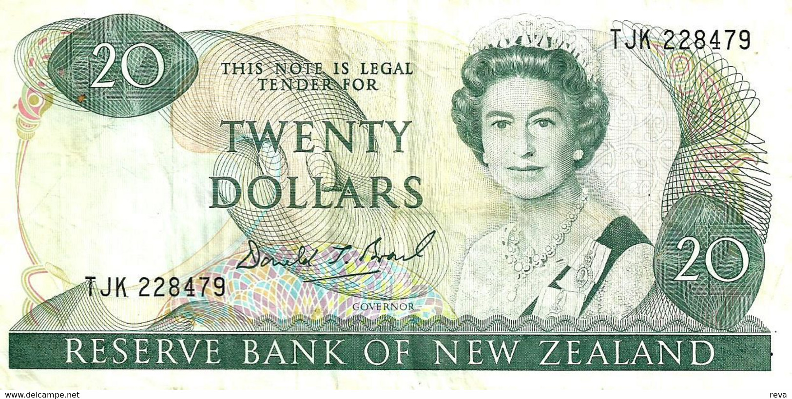 NEW ZEALAND $20 JAMES COOK WMK 2ND ISSUE HEAD OF QEII BIRD BACKND(1989-92) SIGN BRASH P.169a READ DESCRIPTION - Nueva Zelandía