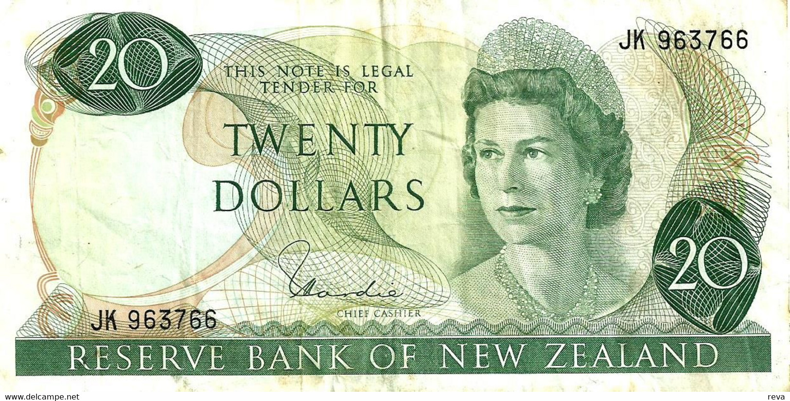 NEW ZEALAND $20 JAMES COOK WMK 2ND ISSUE HEAD OF QEII BIRD BACKND(1989-92) SIGN BRASH P.169a READ DESCRIPTION - Neuseeland