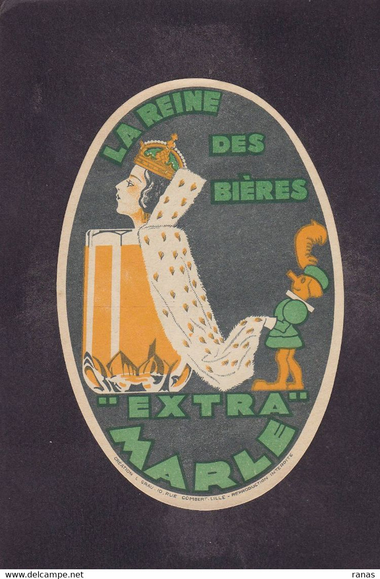 Publicité étiquette Bière Beer Publicitaire Réclame Extra Marle 7,6 X 11,5 - Werbung