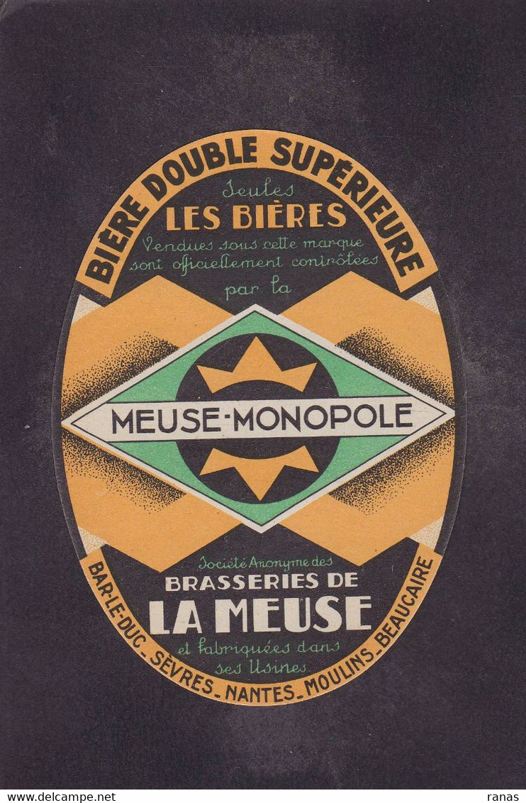 Publicité étiquette Bière Beer Publicitaire Réclame Meuse Monopole Beaucaire 7,9 X 11 - Publicités