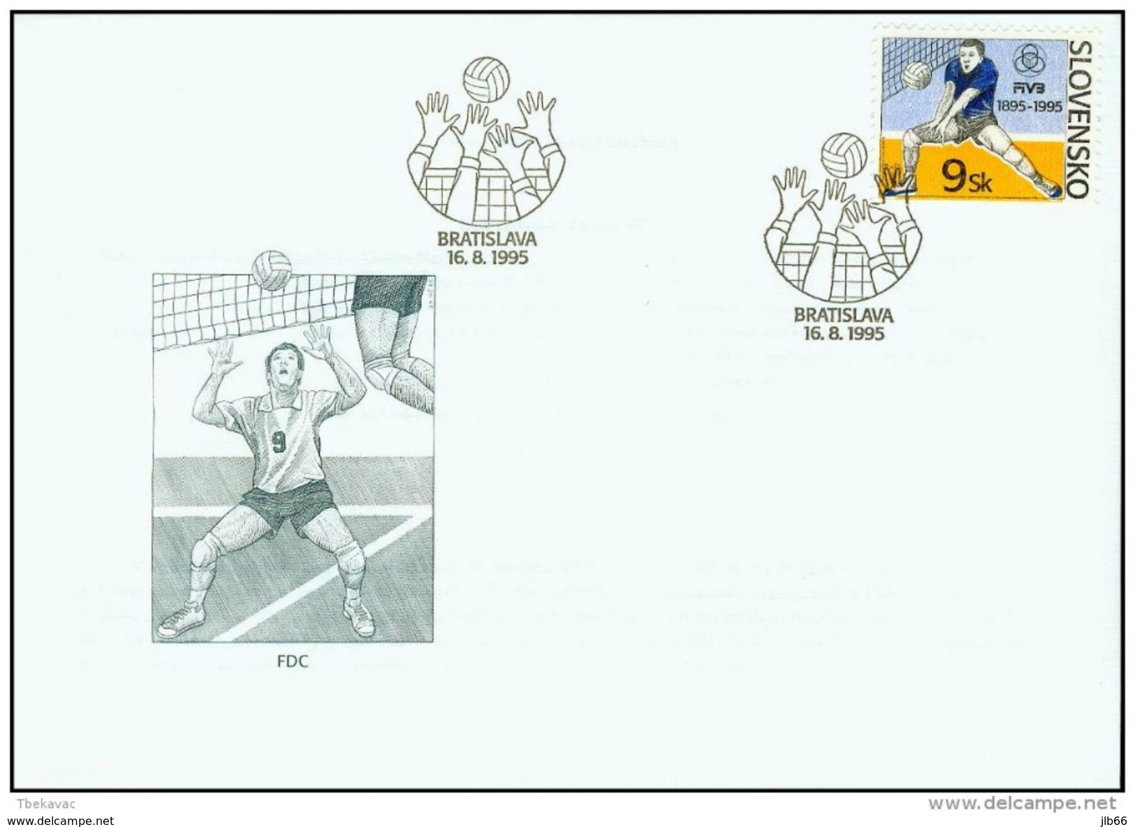 FDC 74 SLOVAQUIE 1995 Mi 235 Yv 197 Centenaire Du Volley Ball - FDC