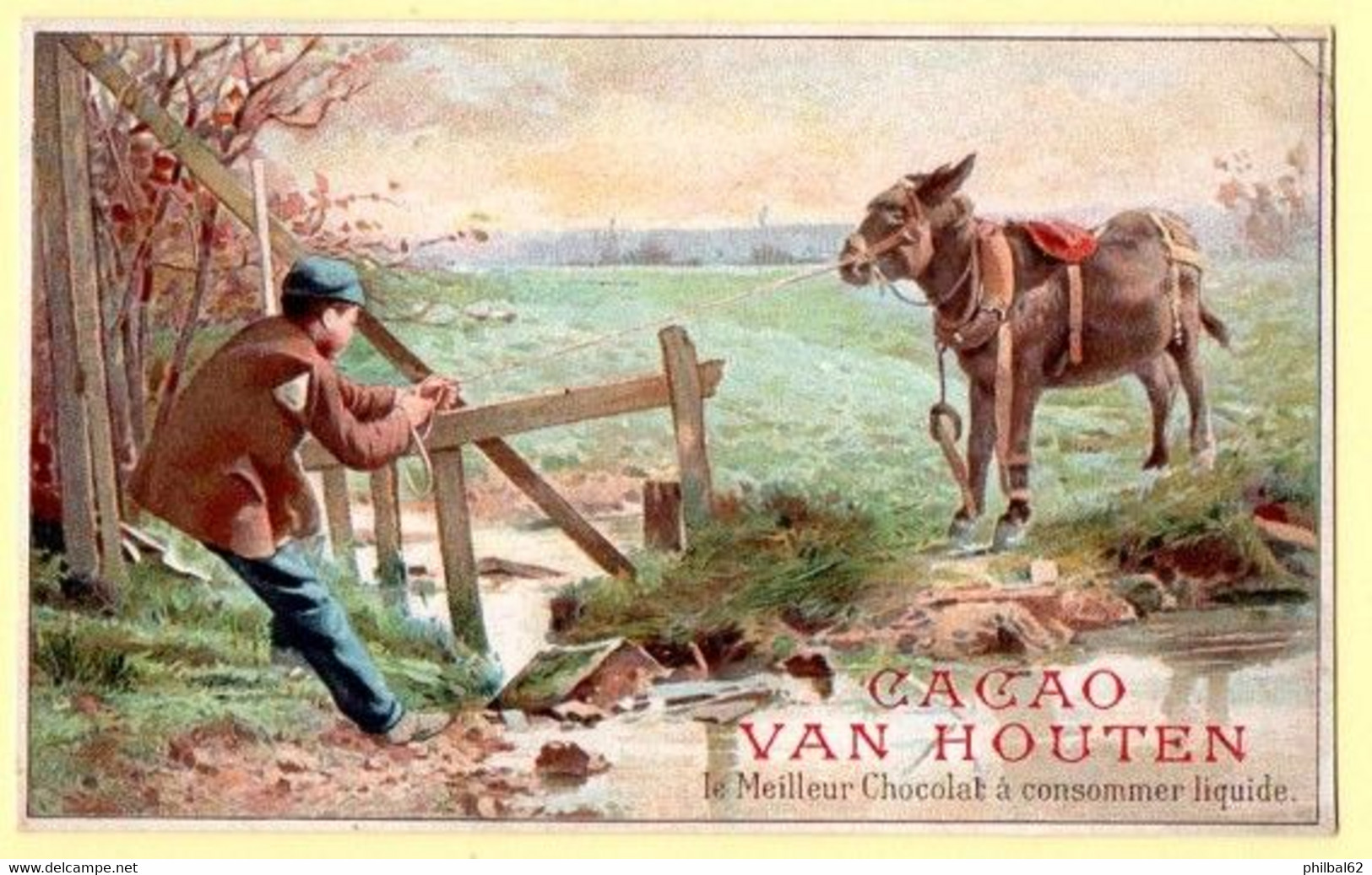 Chocolat Van Houten. Illustration : L'âne (ou Le Mulet) Qui Ne Veut Pas Traverser Le Ruisseau. - Van Houten