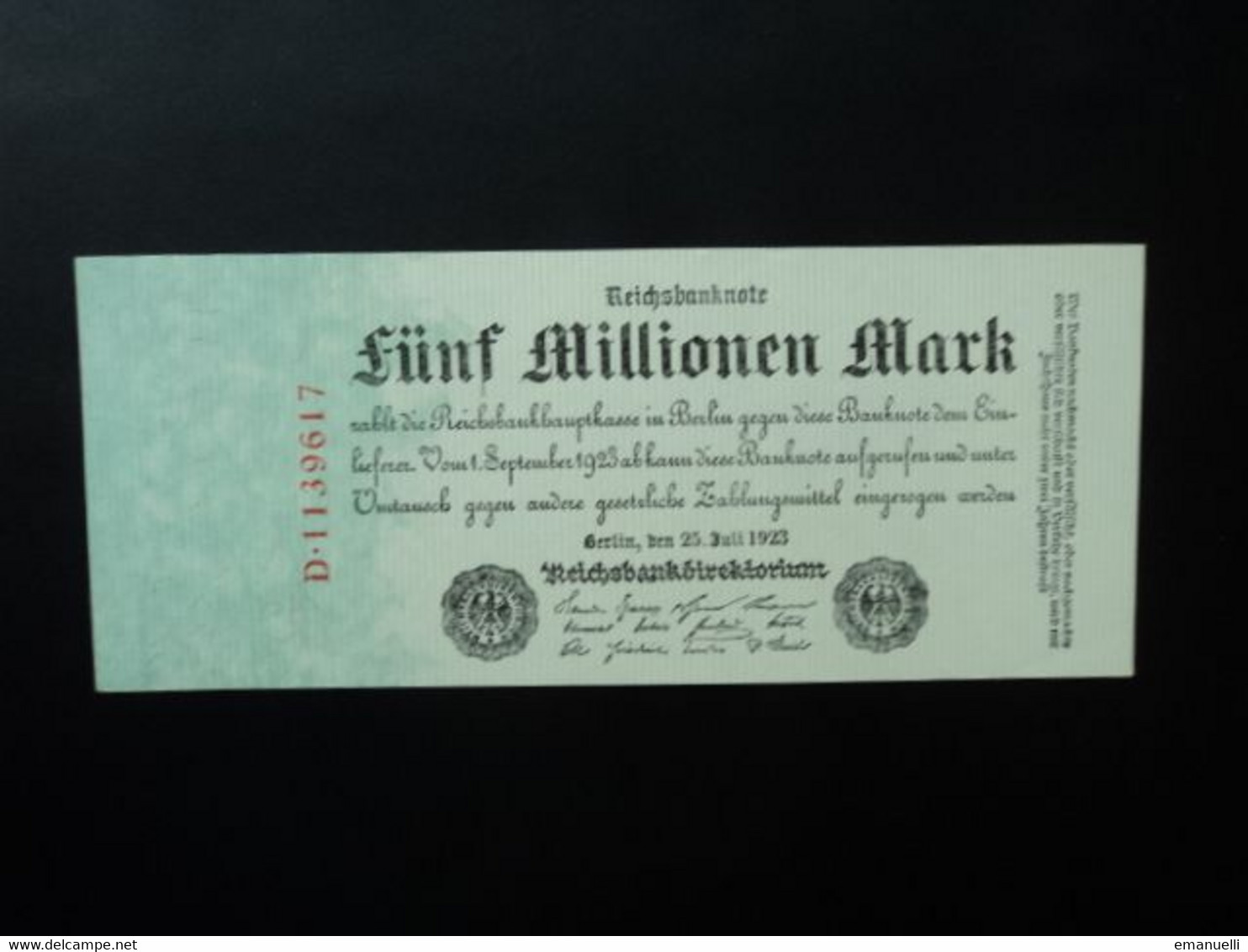 ALLEMAGNE * : 5 MILLIONEN MARK   25.7.1923     CA 94, ** / P 95       NEUF - 5 Miljoen Mark