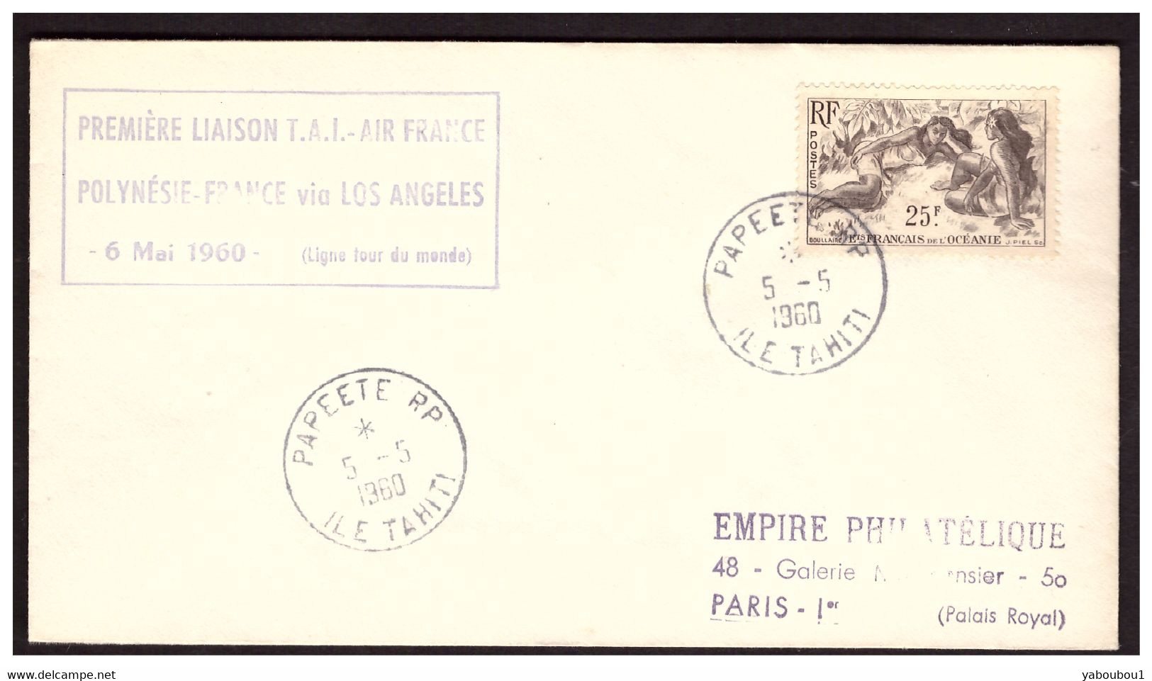 1 Ere Liaison Polynésie France Via Los Angeles Le 6.5.60. - Cartas & Documentos