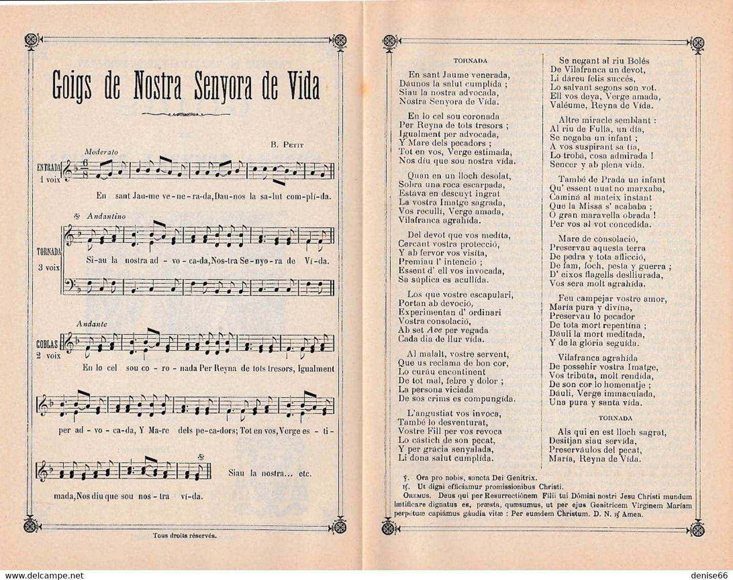 1899 GOIGS De NOSTRA SENYORA DE VIDA - Chant Religieux Catalan Avec Paroles Et Musique - Villefranche De Conflent - Documentos Históricos