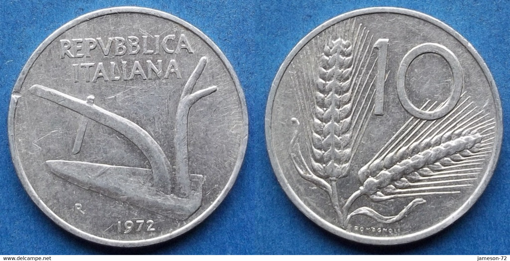 ITALY - 10 Lire 1972 R "plow / Wheat Ears" KM# 93 Republic Lira Coinage - Edelweiss Coins - Otros & Sin Clasificación