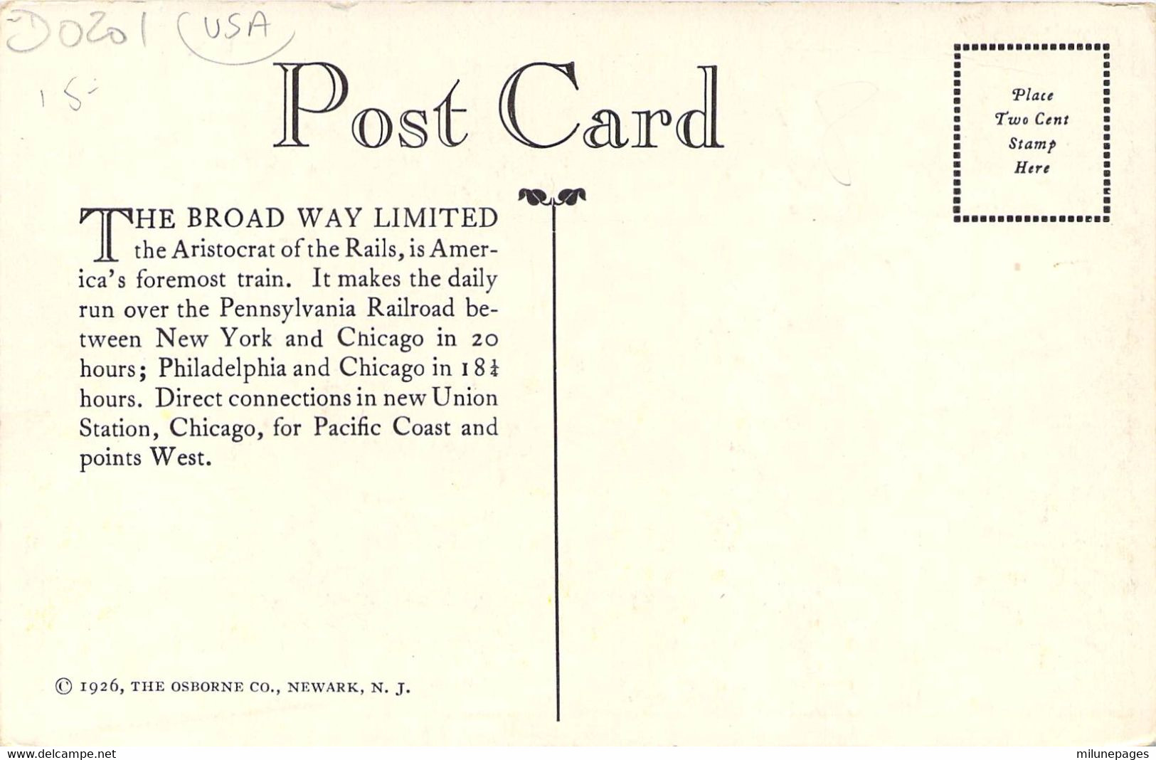 Broad Way Limited Pennsylvania Railroad Speed And Security Compagnie Ferroviaire AMéricaine - Andere & Zonder Classificatie