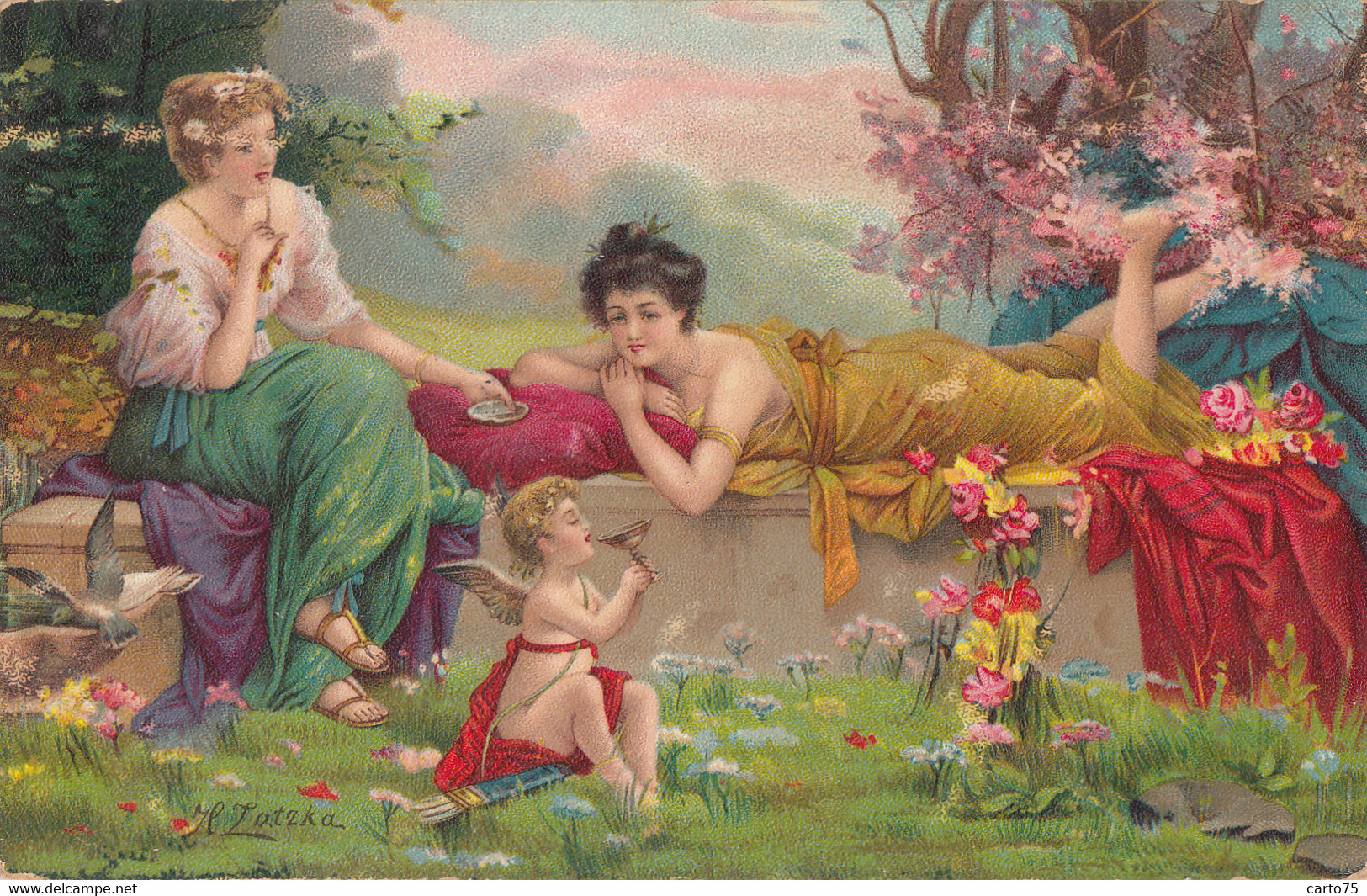 Illustrateurs - Austria - Hans Zatzka - Femme - Nue - Eros Cupidon - Postmarked 1907 Longwy Luxembourg - Zatzka