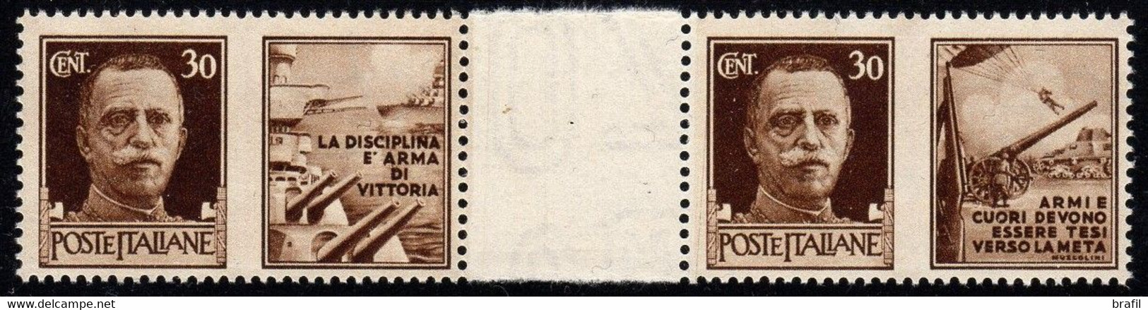 1942 Italia,  Propaganda Di Guerra Coppia Con Interspazio 30 Cent. Nuovi (**) - Oorlogspropaganda